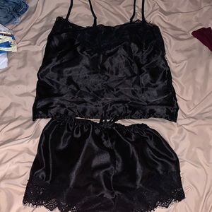 Black silk lace pajama sexy lingerie